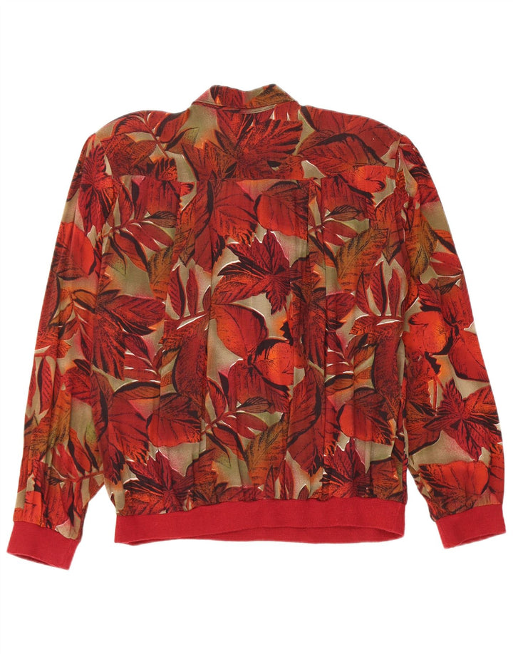 Bluză cu cămașă pulover vintage pentru femei UK 16 mare, roșu, florală, viscoză