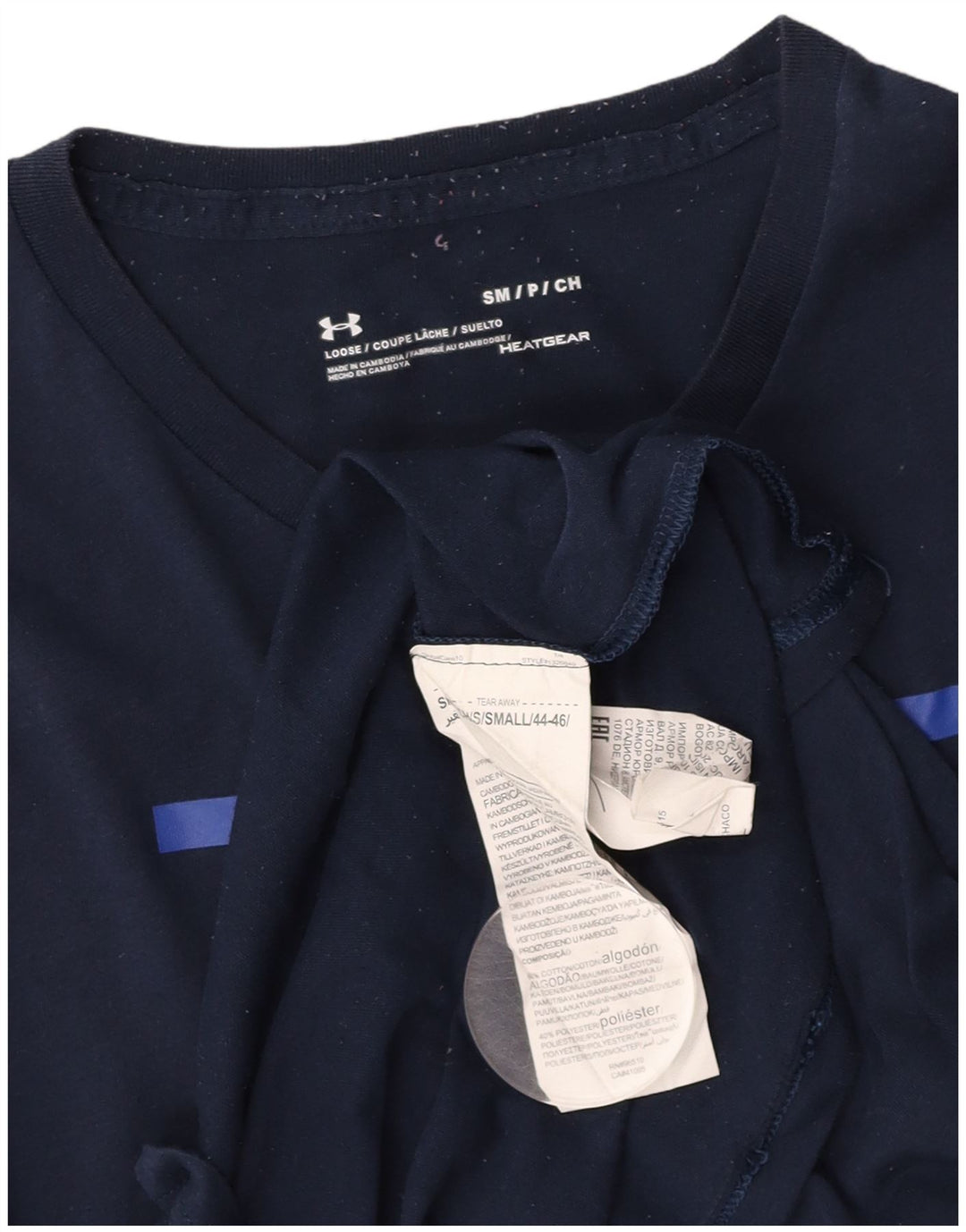 Tricou grafic pentru bărbați UNDER ARMOUR Heat Gear Top mic din bumbac bleumarin