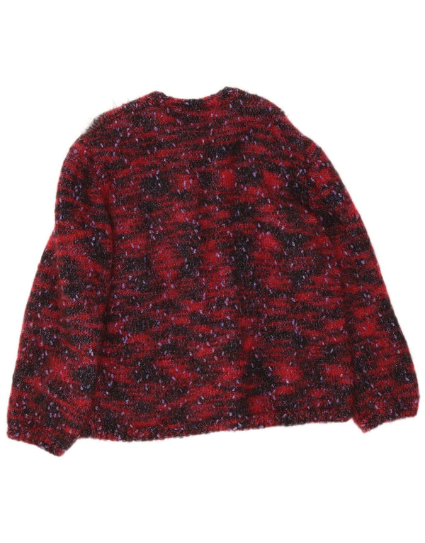 Pulover Cardigan Vintage pentru Damă UK 14 Mare Burgundy Colorblock