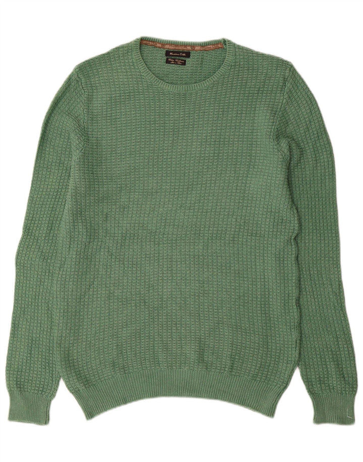 Pulover Massimo Dutti pentru bărbați cu gât roșu, bumbac verde mediu