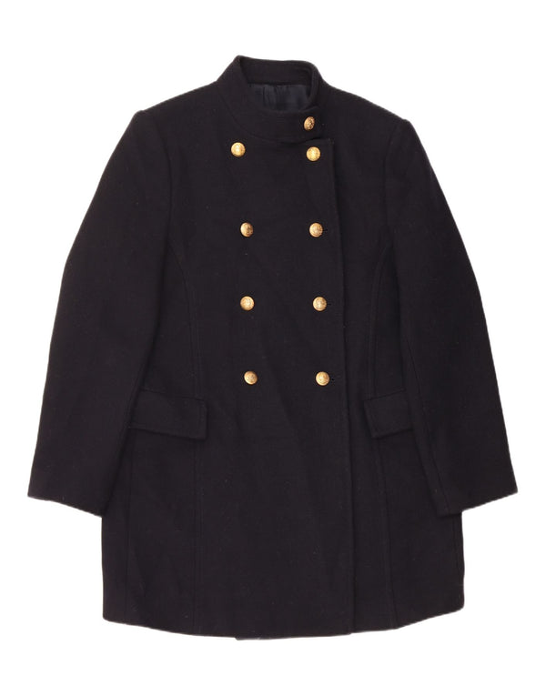 Zara Womens Double Breasted Coat UK 18 XL Navy Blue Wool
