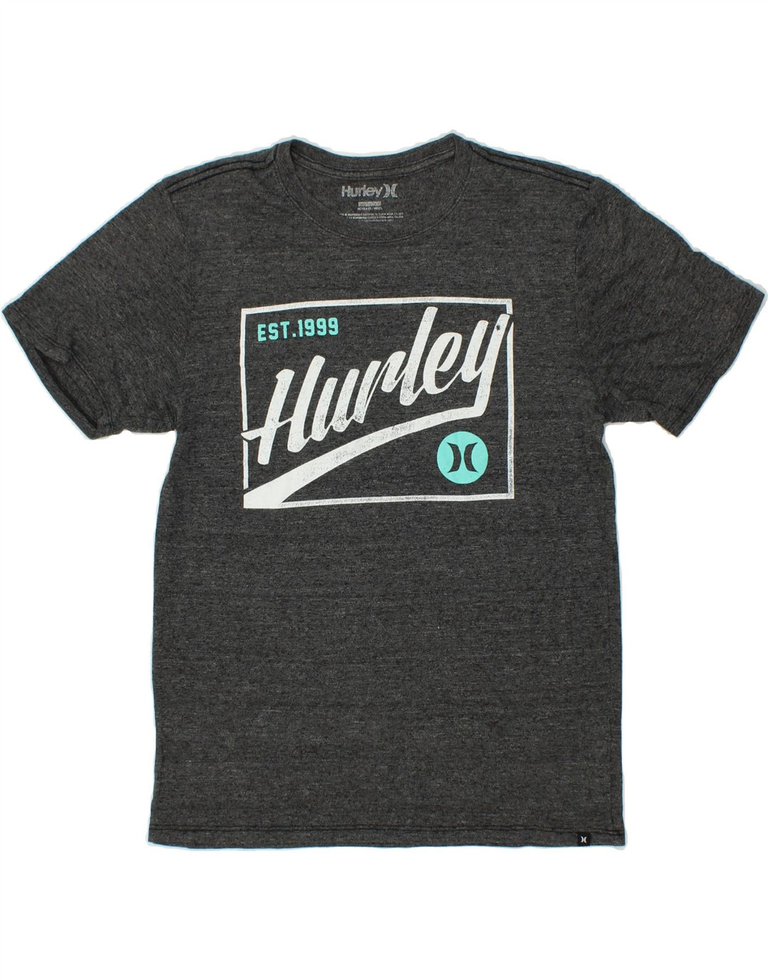 HURLEY Mens Graphic T-Shirt Top Medium Grey Flecked Polyester Vintage Hurley and Second-Hand Hurley from Messina Hembry 