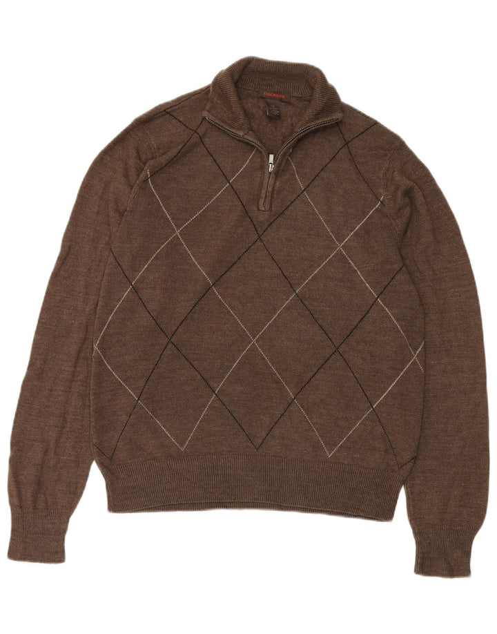 Pulover Dockers pentru bărbați, cu fermoar, cu gât, mic, maro, Argyle/Diamond Acrylic