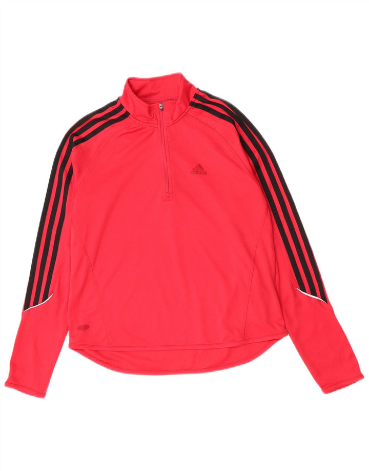 Top trening Adidas pentru femei, cu fermoar și gât, din poliester roz mic