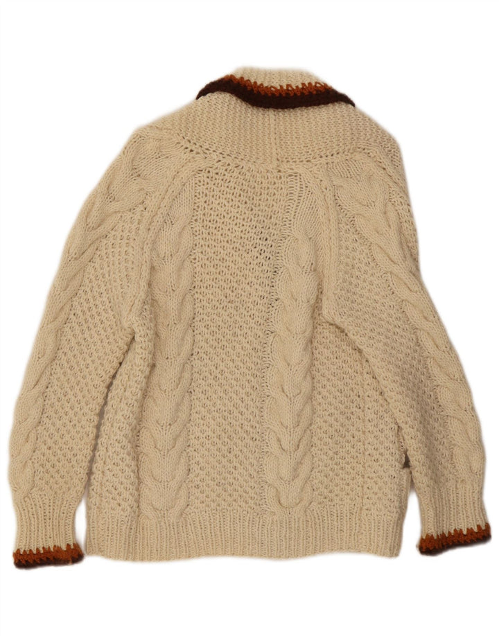Pulover vintage cardigan pentru femei UK 14 Medium Off White Colorblock