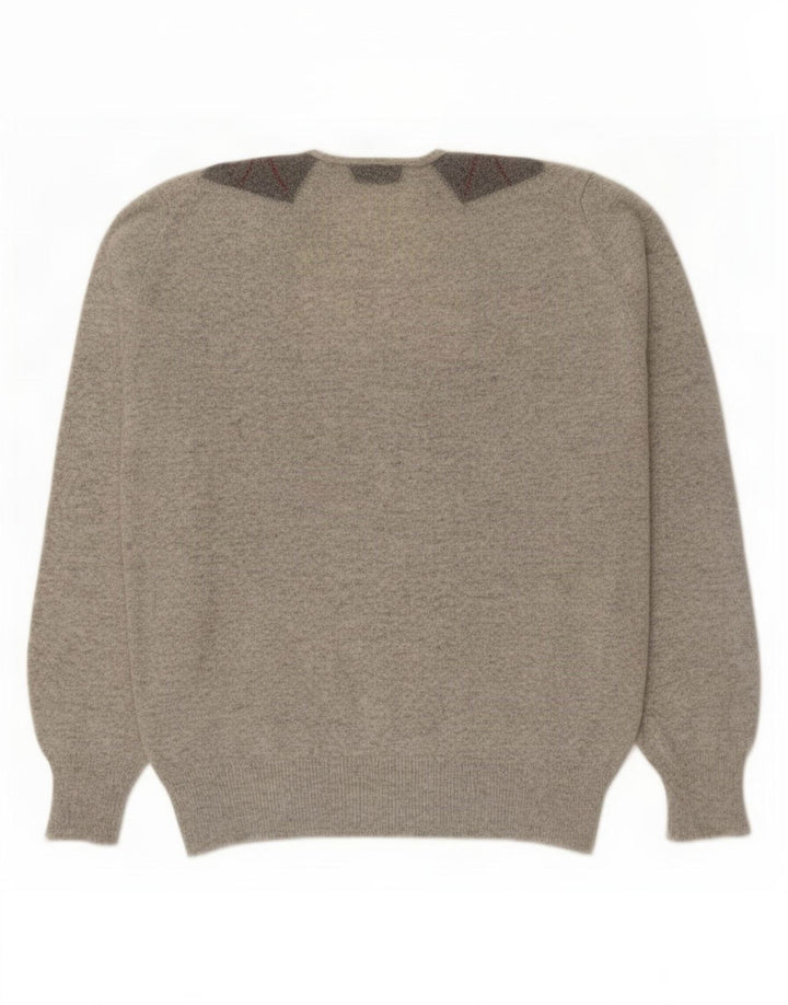Pulover vintage pentru bărbați cu decolteu în V, mic, gri Argyle/Diamond