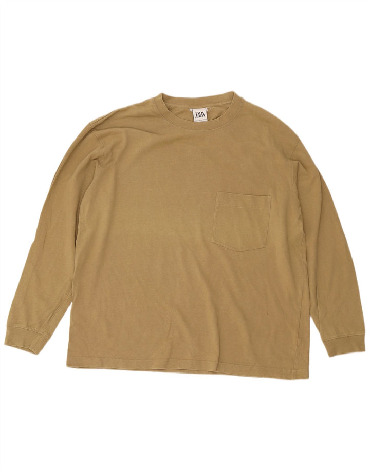 Top pentru bărbați Zara cu mânecă lungă XL, bej, bumbac