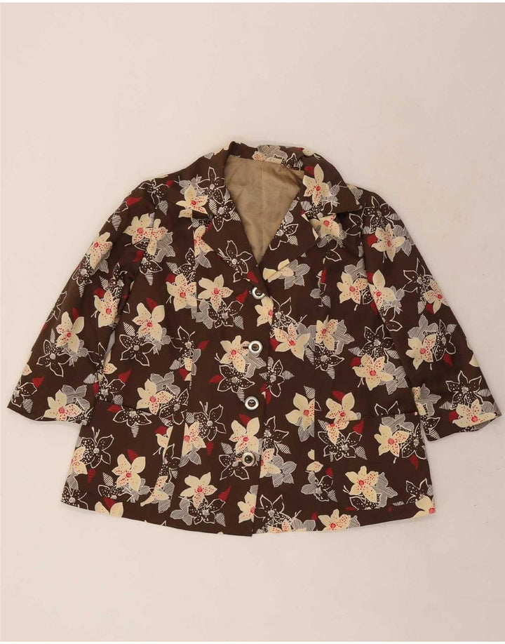 Set de 2 piese vintage pentru femei cu mâneci 3/4, 4 nasturi, 12 UK 12, maro mediu, floral