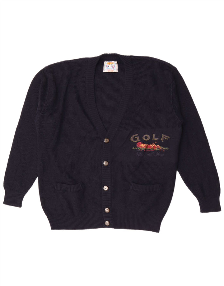 Cardigan cu grafică vintage pentru bărbați, lână mare, albastru
