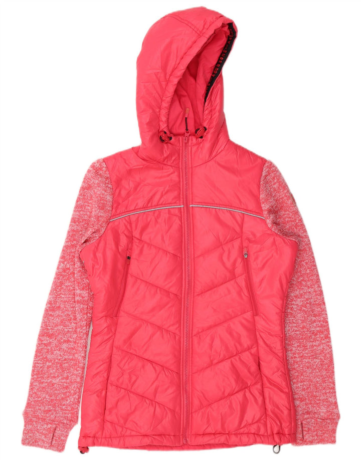 Jachetă căptușită cu glugă Superdry pentru femei UK 8 mic roz poliester cu pături