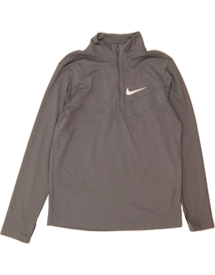 NIKE Boys Dri Fit Zip Neck Pullover Tracksuit Top 13-14 Years XL Grey Vintage Nike and Second-Hand Nike from Messina Hembry 