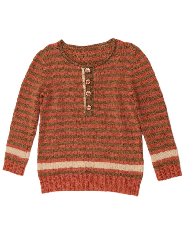 Pulover vintage pentru femei cu gât cu nasturi, UK 10, cu dungi roșii mici