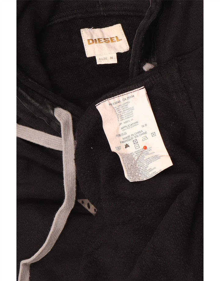 Pulover Diesel pentru bărbați cu capota cu grafică, bumbac mediu negru