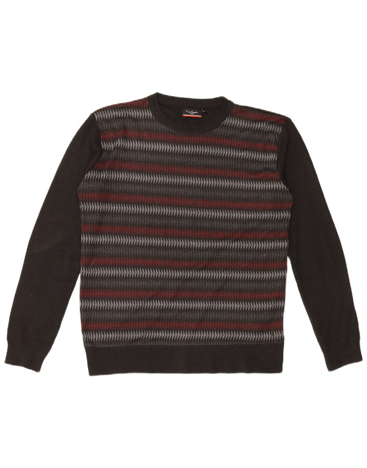 Pulover pentru bărbați Pierre Cardin, cu gât crew, poliester geometric mare, negru