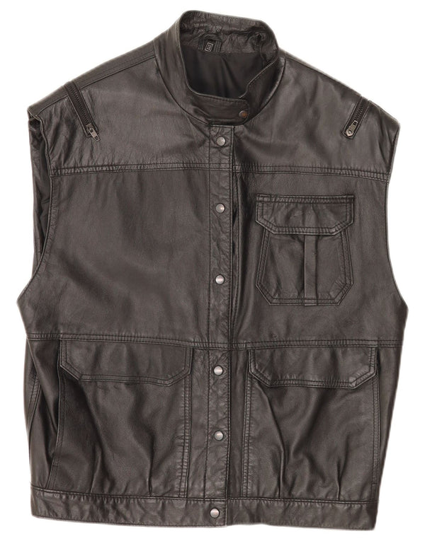 Gilet din piele vintage pentru femei, cu tăiere largă, EU 38, negru mediu