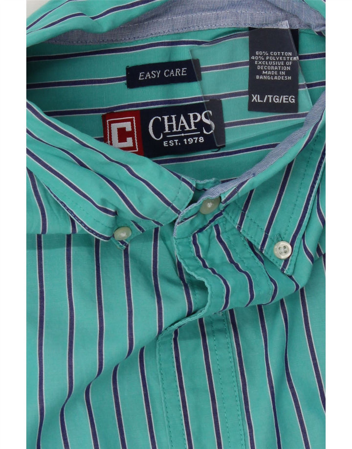 CHAPS Mens Short Sleeve Shirt XL Turquoise Striped Cotton Vintage Chaps and Second-Hand Chaps from Messina Hembry 
