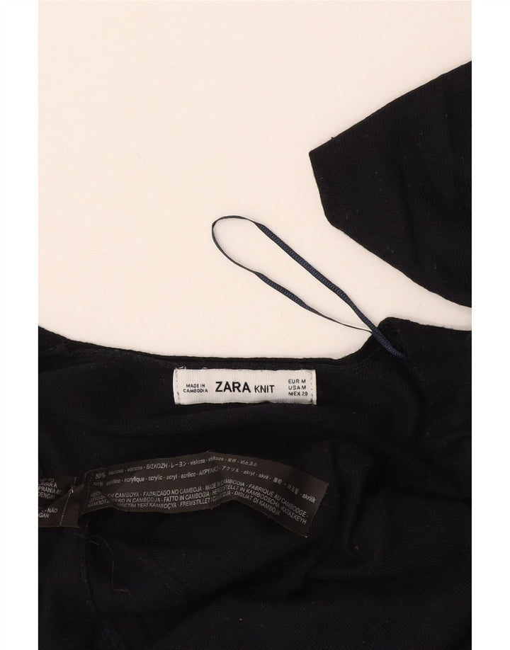 Top pentru femei Zara cu mânecă lungă UK 14 Medium Bleumarin Viscoză