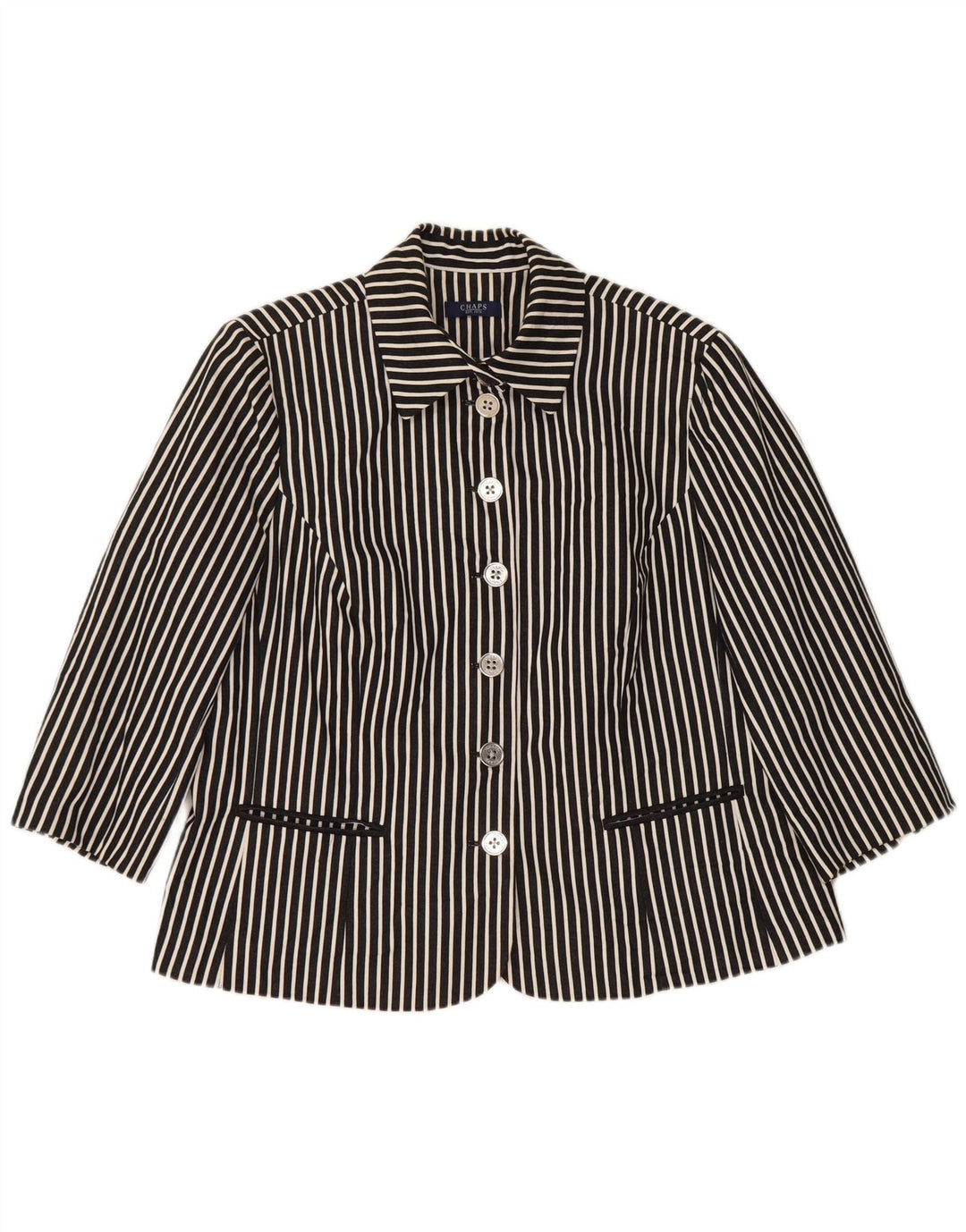 Jachetă Chaps pentru femei cu mâneci 3/4 și 6 nasturi, Marea Britanie 18 XL, bleumarin, cu dungi