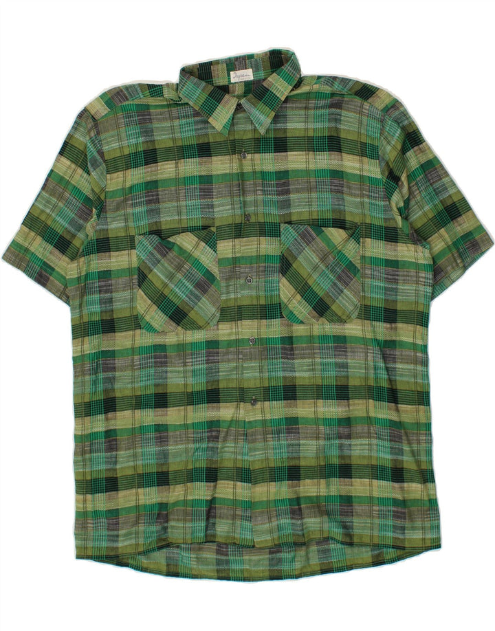 INGRAM Mens Short Sleeve Shirt XL Green Check Polyester Vintage Ingram and Second-Hand Ingram from Messina Hembry 