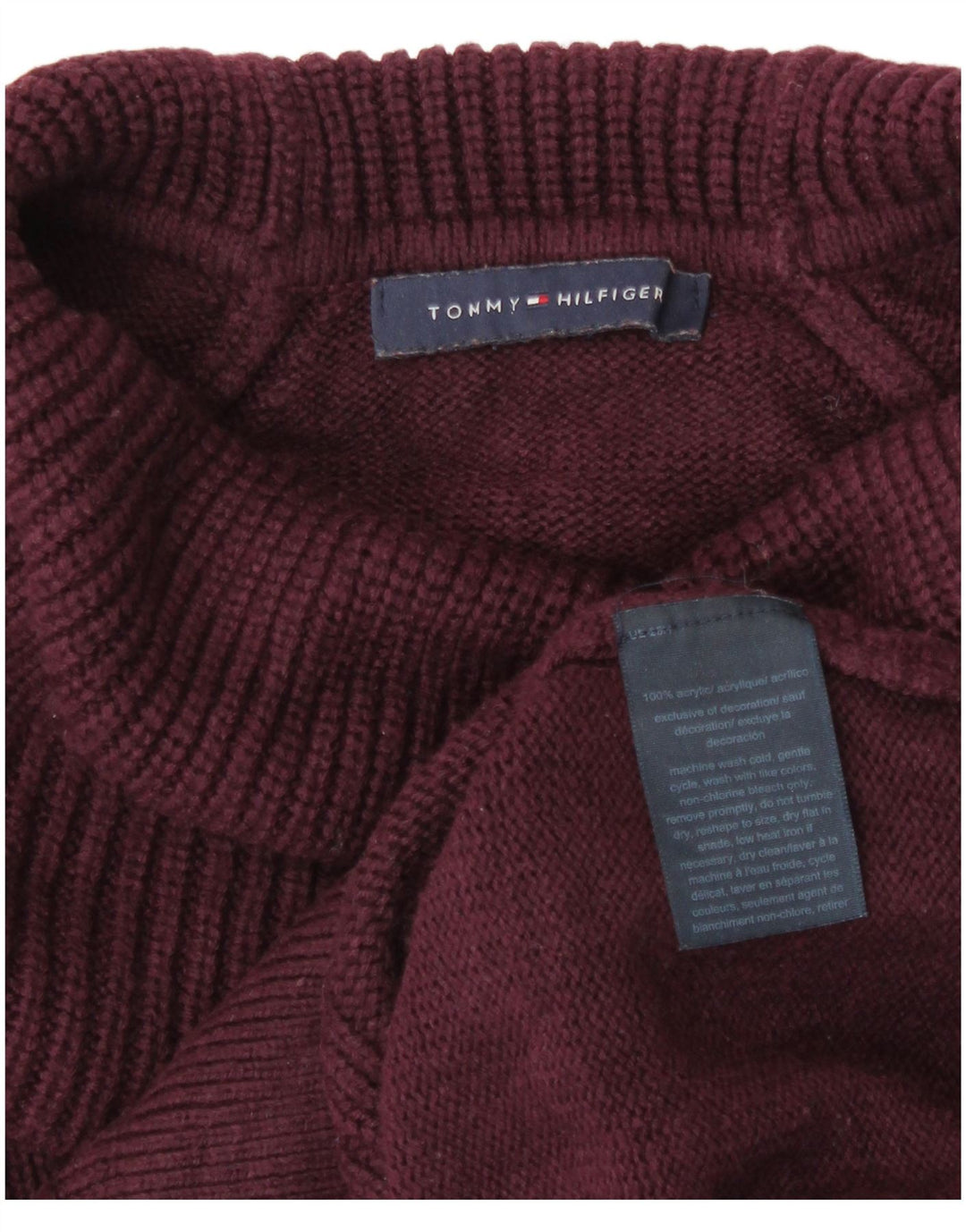 TOMMY HILFIGER Womens Shawl Neck Jumper Sweater UK 14 Medium Maroon