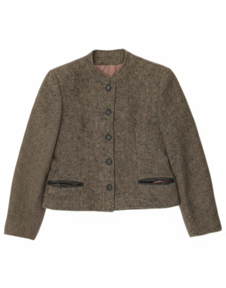 BRIAN TUCKER Womens Crop Blazer Jacket UK 10 Small  Grey Herringbone