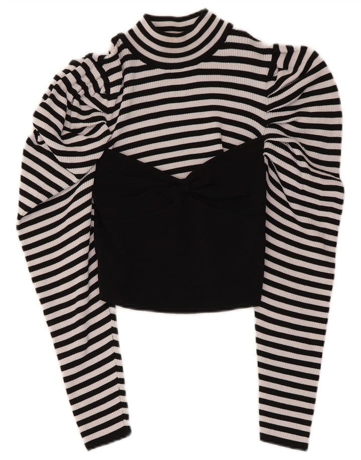 Crop Top pentru femei Zara cu mânecă lungă UK 12 Medium Black Striped Viscose