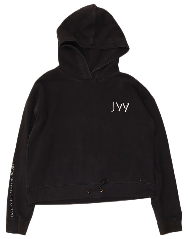 Jack Wills Pulover supradimensionat cu glugă cu grafic pentru femei UK 10 Bumbac negru mic