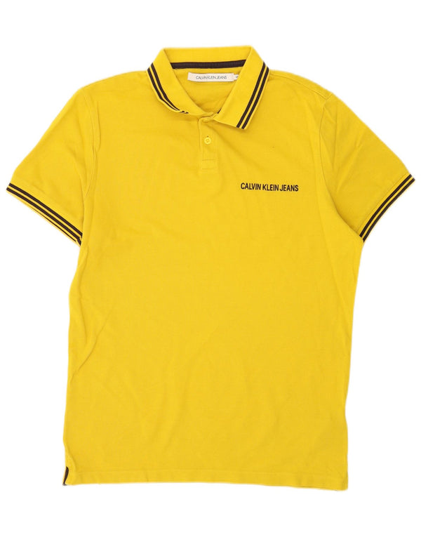 Cămașă polo pentru bărbați Calvin Klein Jeans, bumbac cu dungi galbene medii