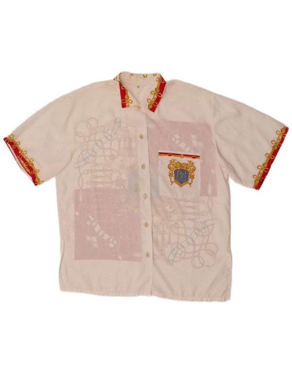 Bluză cămașă cu mânecă scurtă vintage pentru femei UK 14 Medium White Colorblock