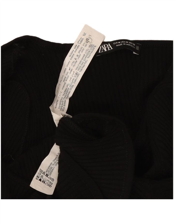 ZARA Womens Crop Cardigan Top UK 12 Medium Black Cotton
