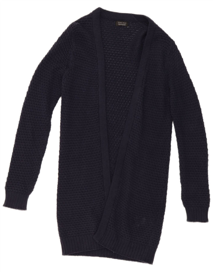 Pulover cardigan deschis pentru bărbați ZARA, bumbac mediu albastru bleumarin