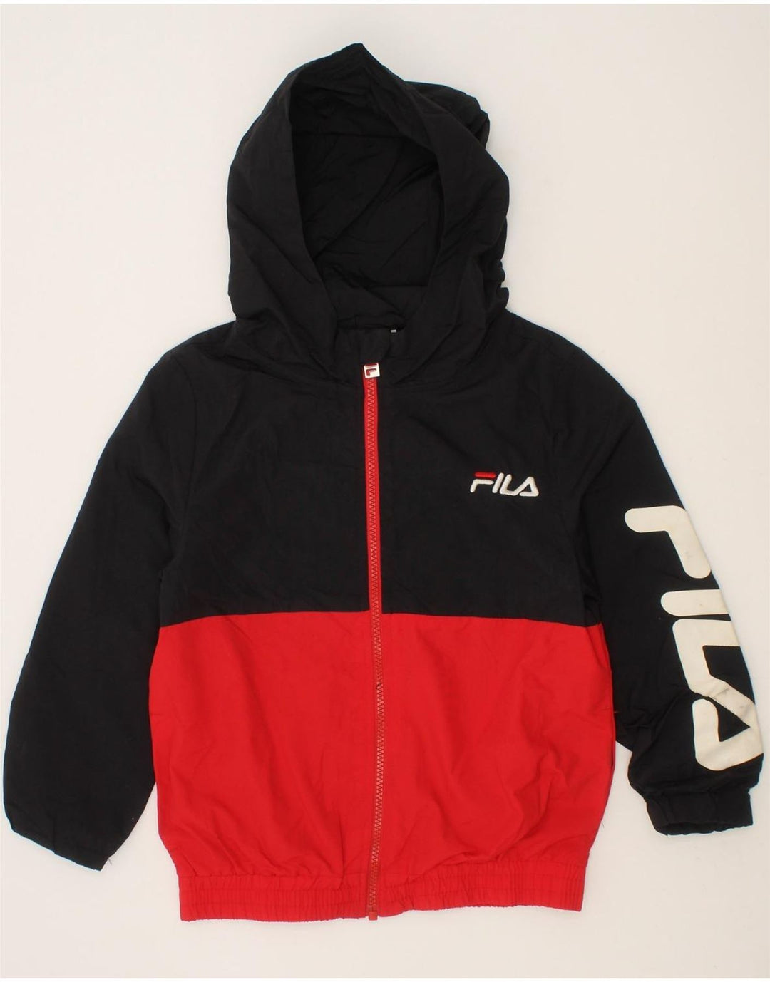 FILA Boys Graphic Windbreaker Jacket 5-6 Years Small Black Colourblock Vintage Fila and Second-Hand Fila from Messina Hembry 