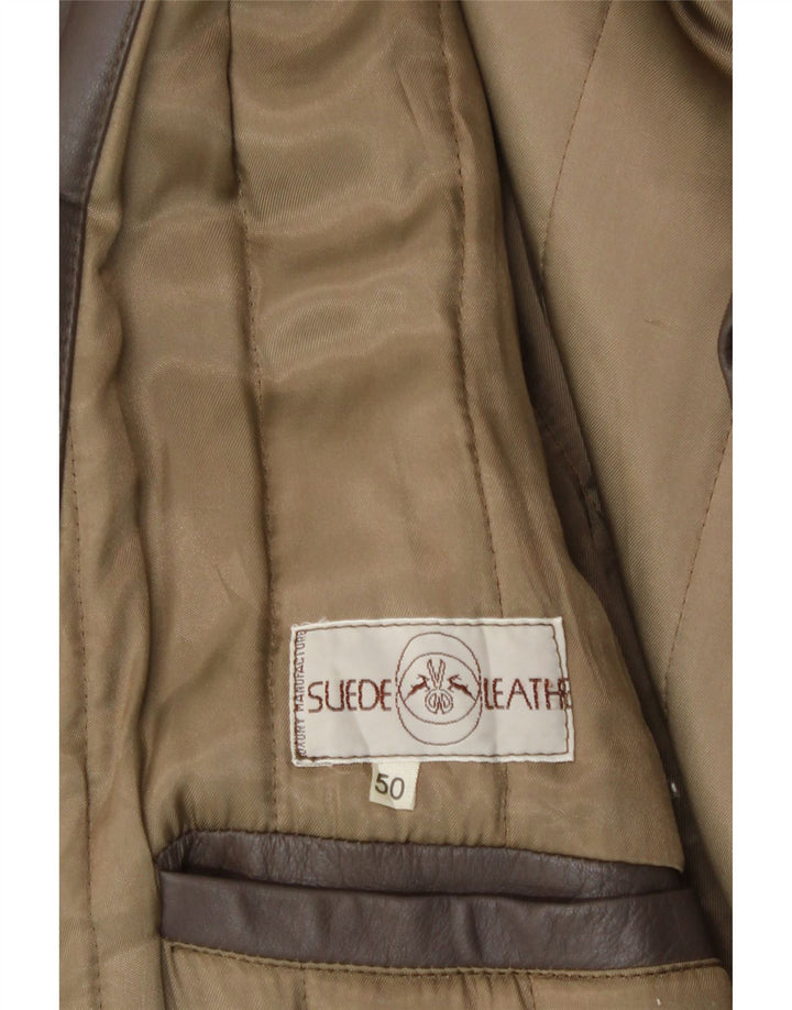 Jachetă de piele vintage pentru bărbați IT 50 din piele maro mare