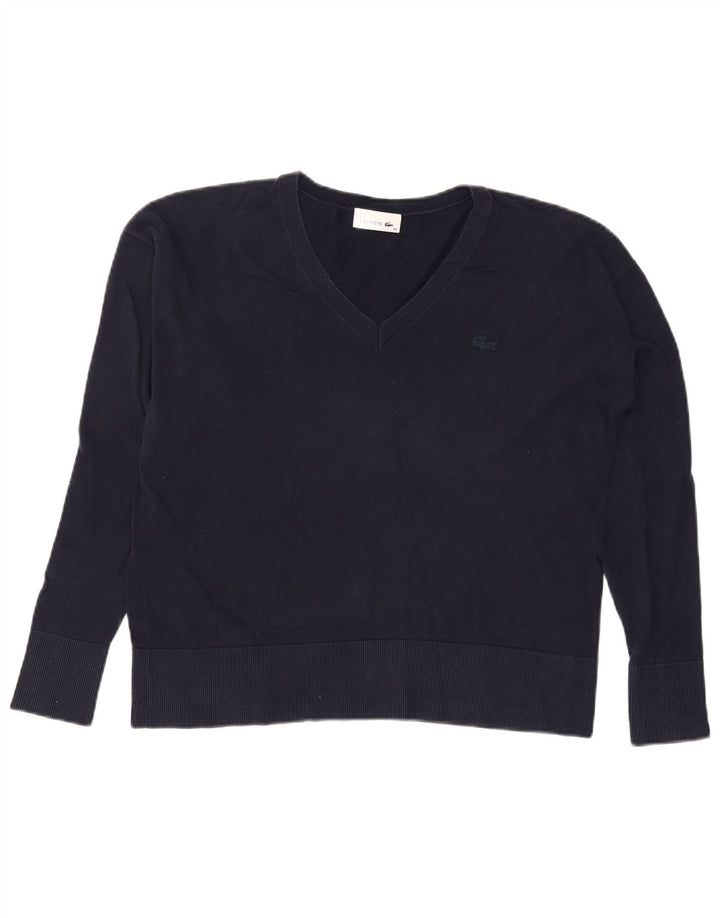 Pulover pentru femei Lacoste cu decolteu în V, mărime 40, bumbac mediu albastru bleumarin