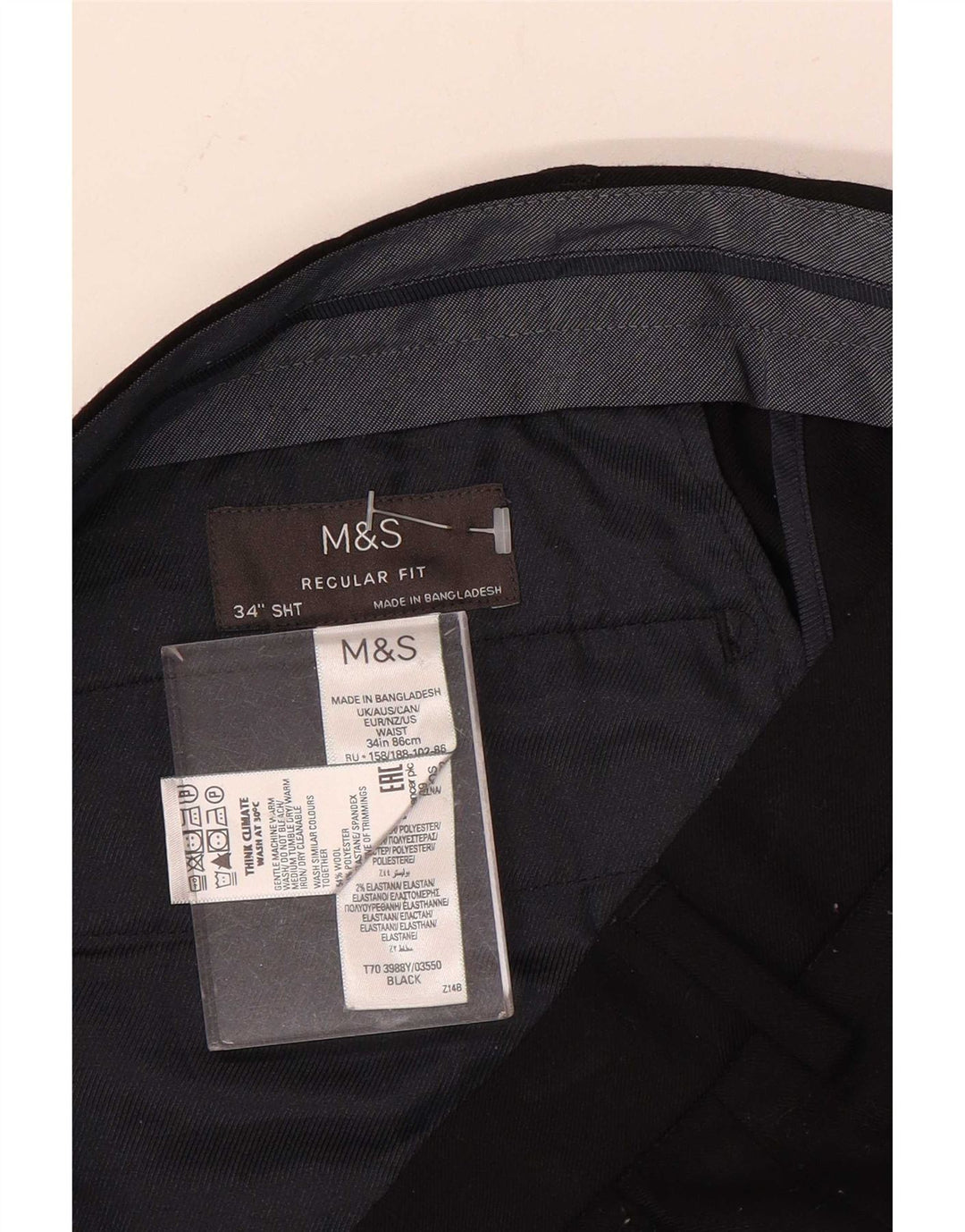 Pantaloni chino pentru bărbați Marks & Spencer, cu ajustare normală, L34 L29 Lână neagră