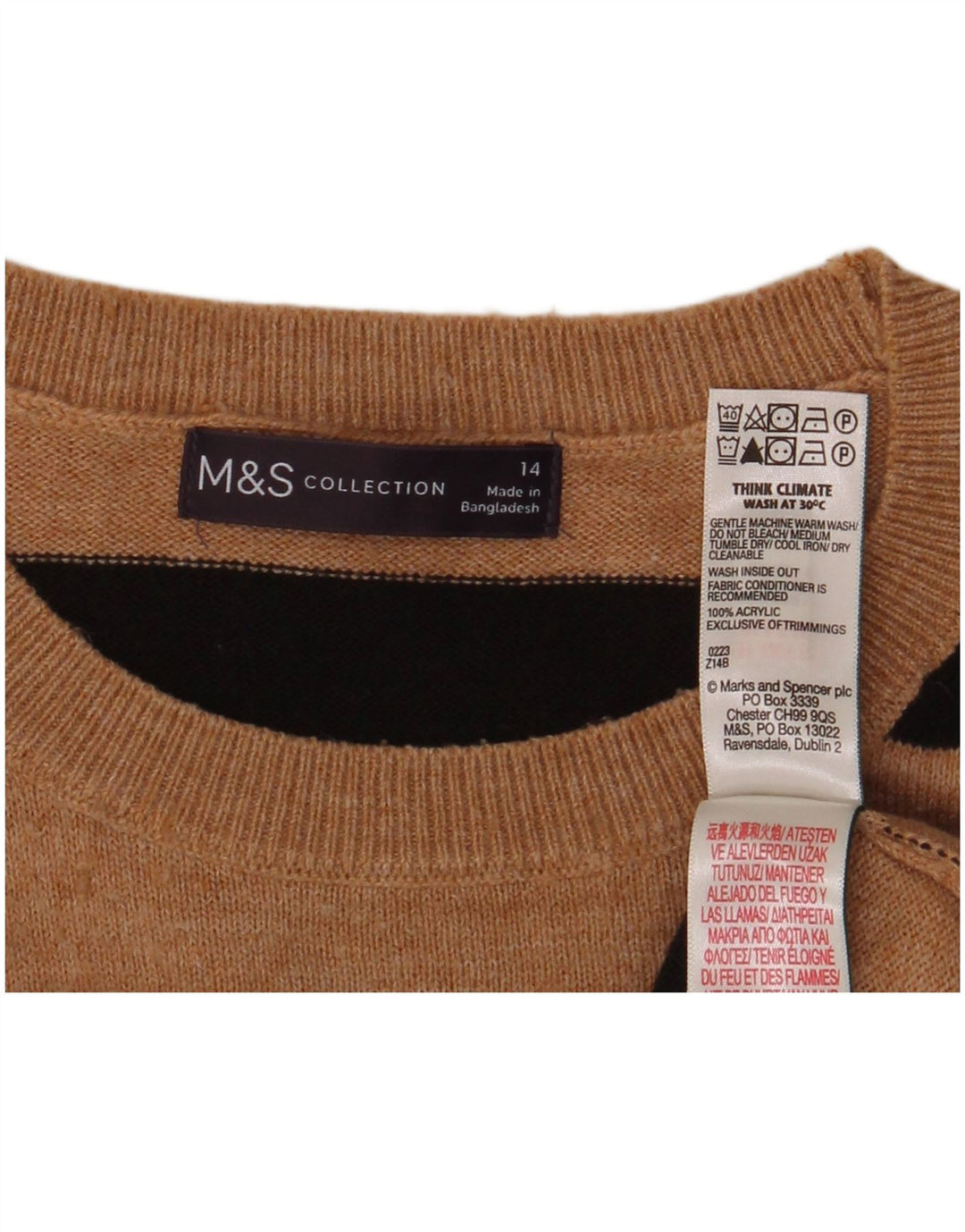 Pulover pentru femei Marks & Spencer cu decolteu rotund, cu dungi maro mediu, UK 14