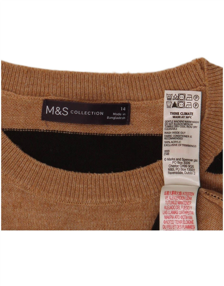 Pulover pentru femei Marks & Spencer cu decolteu rotund, cu dungi maro mediu, UK 14
