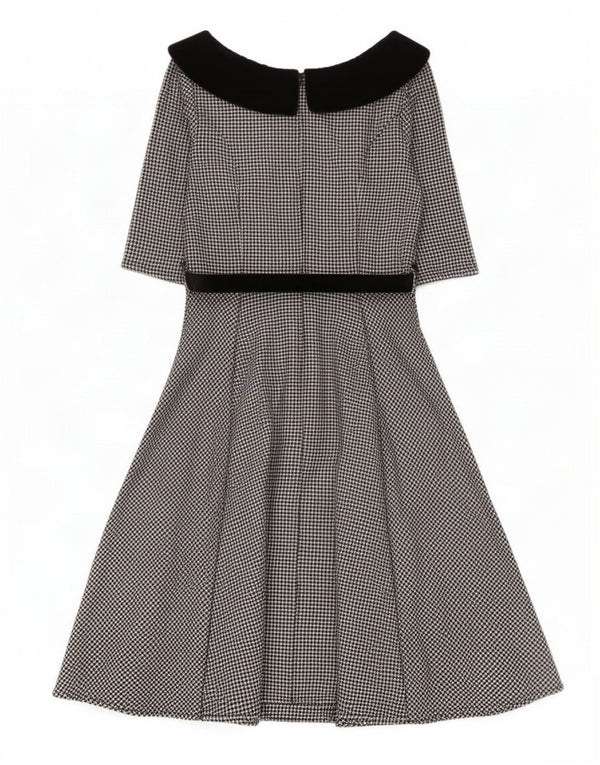HELL BUNNY Rochie A-Line cu mâneci 3/4 pentru femei UK 12 Medium Black Houndstooth