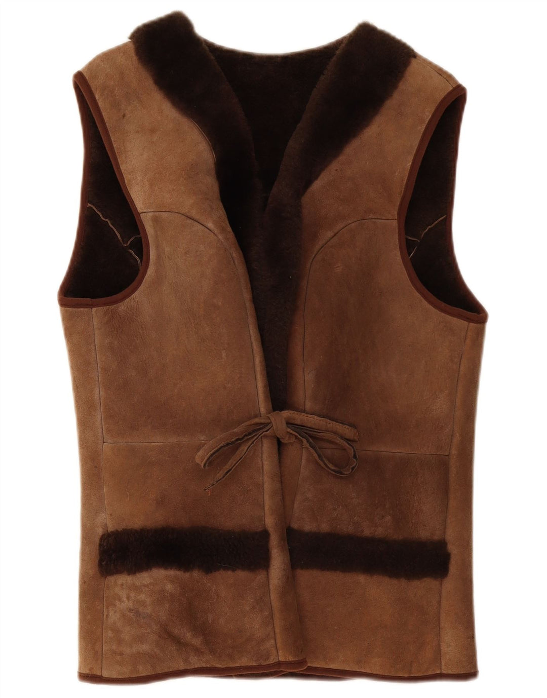 Gilet vintage pentru femei din shearling UK 10 mic maro