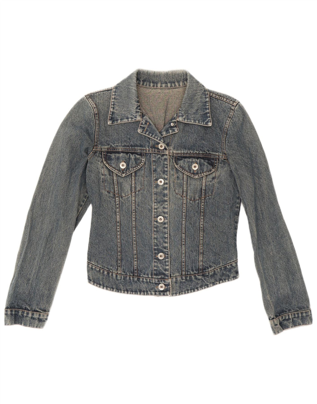 Jachetă de denim crop vintage pentru femei UK 4 XS Albastru