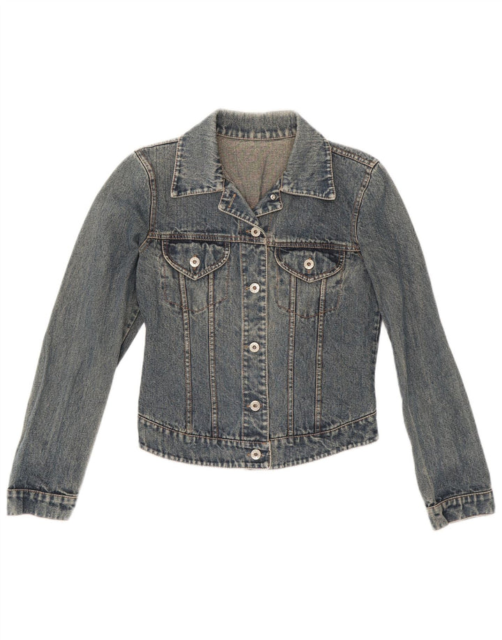 Jachetă de denim crop vintage pentru femei UK 4 XS Albastru