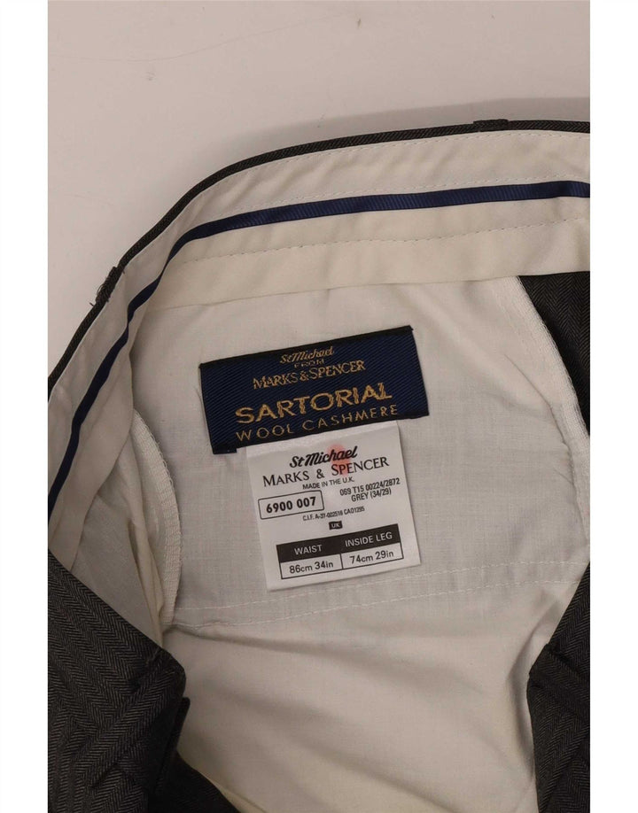 Marks & Spencer Pantaloni de costum pentru bărbați L34 L29 Lână gri