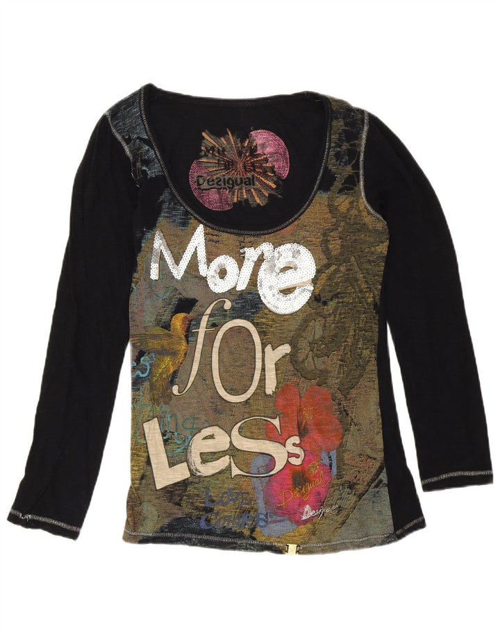DESIGUAL Top grafic pentru femei cu mânecă lungă UK 12 Medium Black Designer