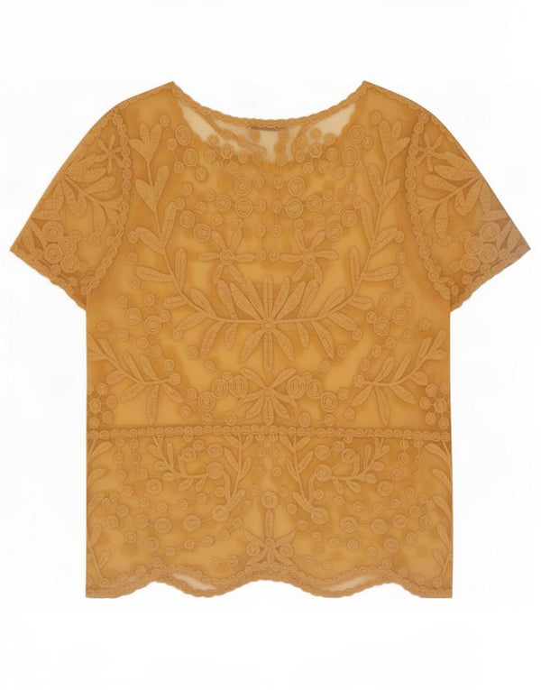 Zara Womens Lace See Through Top UK 14 Large Yellow Floral Nylon
