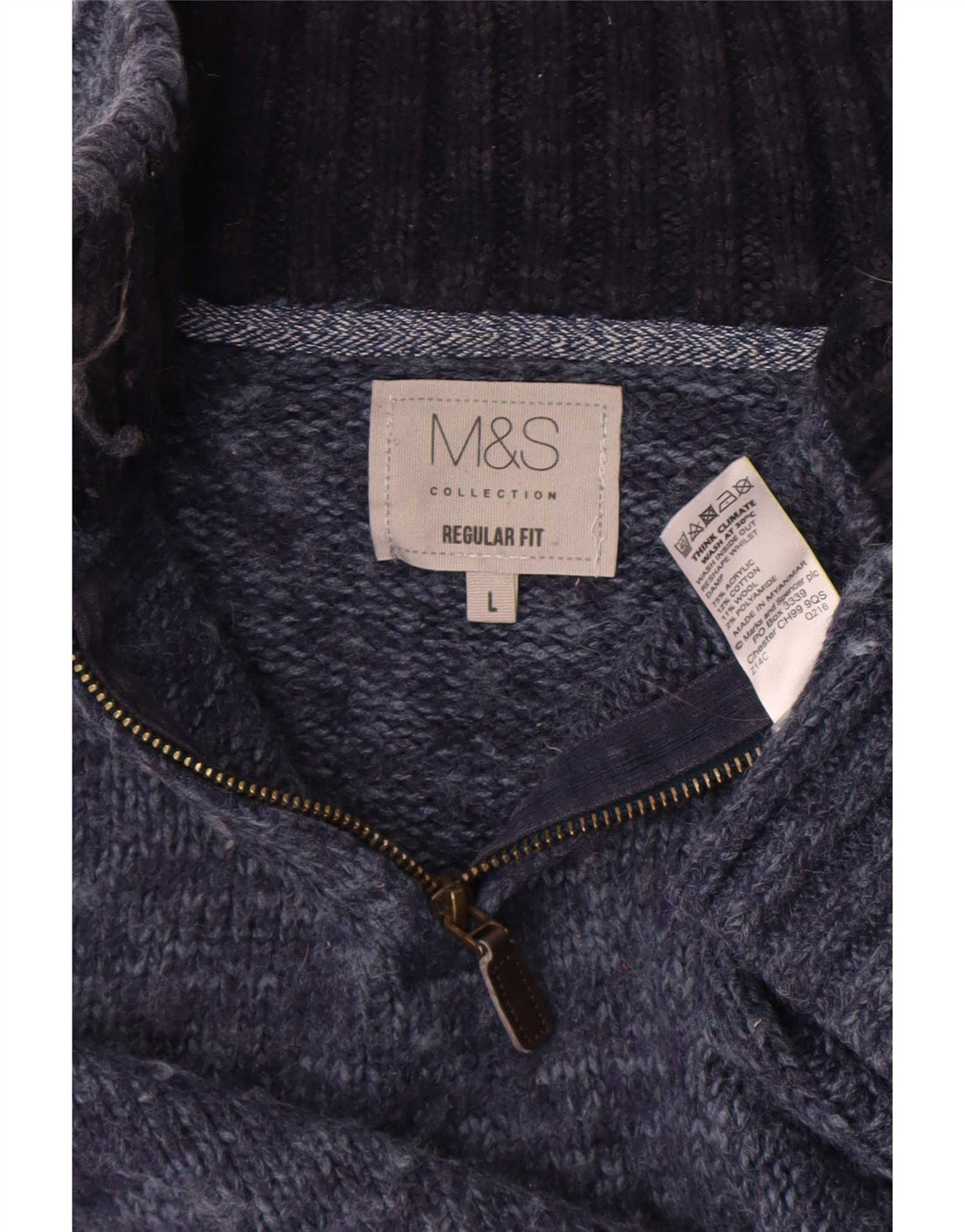 Pulover pentru bărbați Marks & Spencer, cu formă regulată, cu fermoar, cu gât, mare, pete albastru
