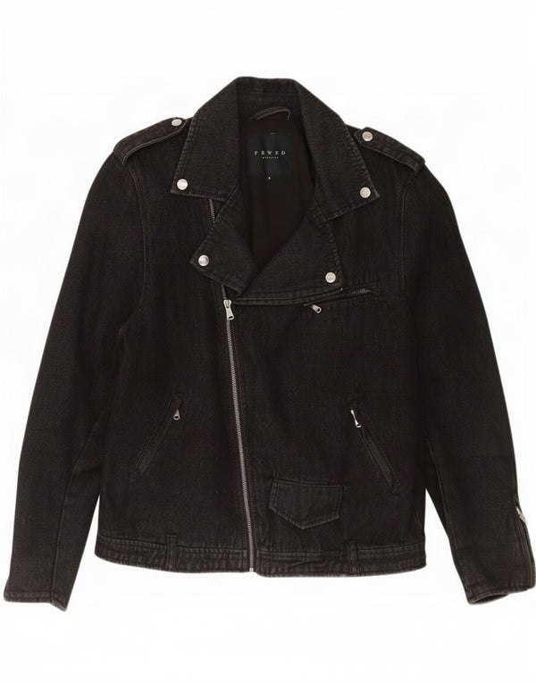Vintage Mens Denim Biker Jacket UK 36 Small Black Bumbac
