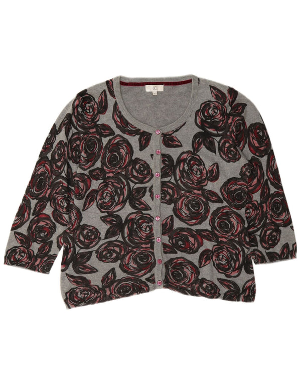 CC Pulover cardigan cu mâneci 3/4 pentru femei UK 14, bumbac floral, gri mediu