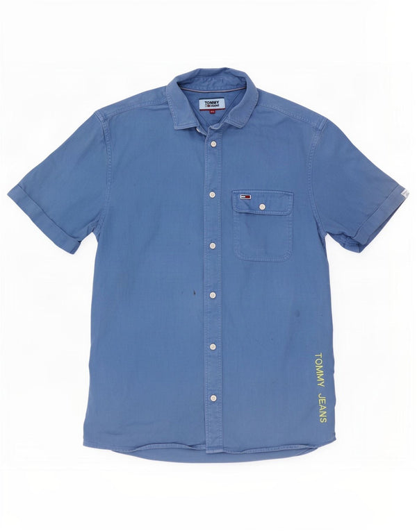 Cămașă din denim cu mânecă scurtă pentru bărbați Tommy Hilfiger XS, bumbac albastru