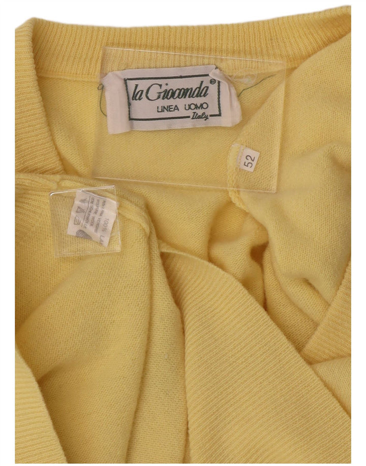VINTAGE Mens V-Neck Jumper Sweater IT 52 Large Yellow Wool