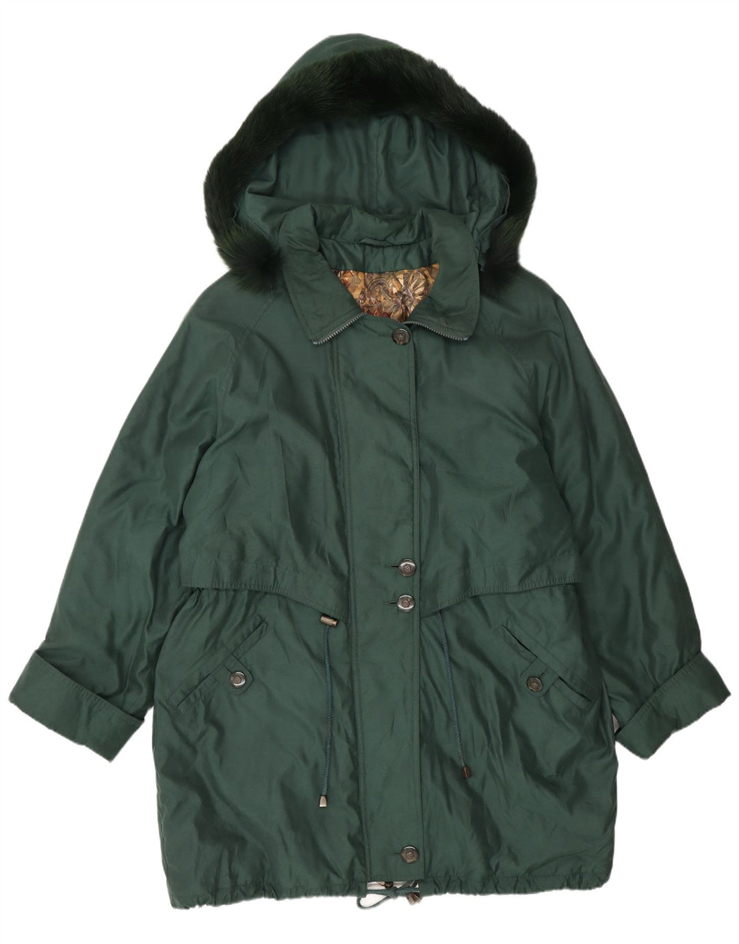 Jachetă parka supradimensionată cu glugă vintage pentru femei UK 16 Poliester verde mare